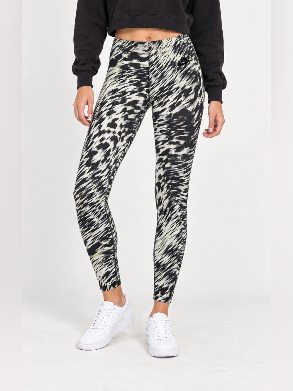 Nike Leg-A-See Windblur Abstract Print Leggings Black White Yellow XS